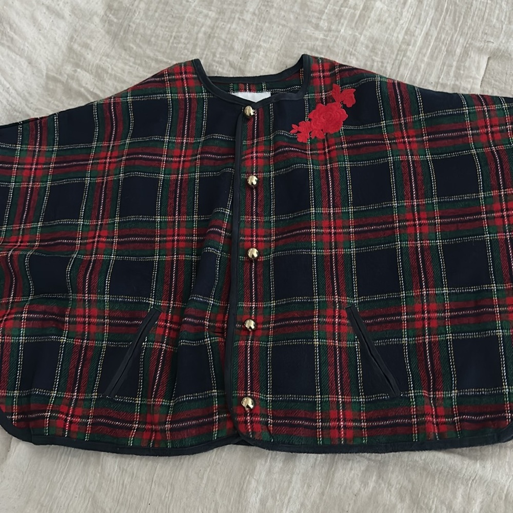 Janie and Jack Plaid Kids cape with Red Accents